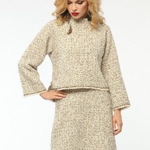 Cream Casual Two Piece Wool Blend Plain Ratine Mini Dress