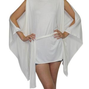 Cream Crew Neck Modal Plain Batwing Tunic