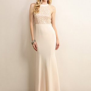 Cream Sequins Sleeveless Mermaid Evening Dress