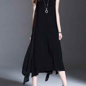 Crew Neck Casual Slit Sleeveless Midi Dress