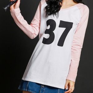 Crew Neck Long Sleeve Casual Color-block T-Shirt