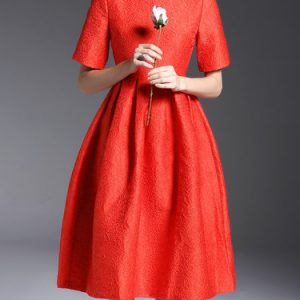 Crew Neck Polyester Half Sleeve Folds Cocktail Midi Dress