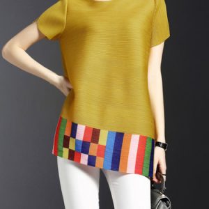 Crew Neck Ribbed Casual Short Sleeve Tunic