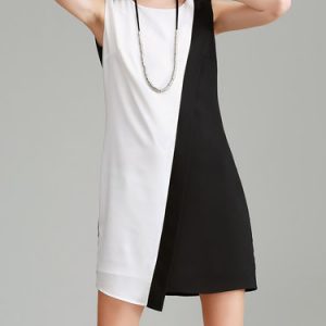 Crew Neck Simple Sleeveless Plain Polyester Mini Dress