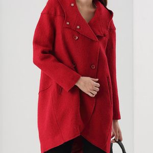 Crimson Symmetric Solid Long Sleeve Coat