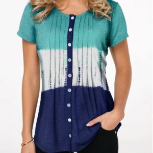 Crinkle Chest Button Up Short Sleeve Shirt - XL