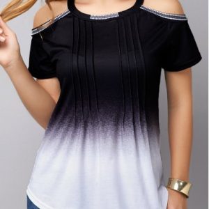 Crinkle Chest Cold Shoulder Short Sleeve T Shirt - M