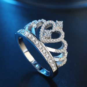 Crown Inlay Diamond Ring Silver Fashion Crystal Rings Jewelry for Party Wedding Accessories of Women and Girls