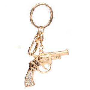 Crystal Gold Gun Shaped Pendant Keychain