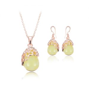 Crystal Jewelry Set Peacock & Opal Pendant Necklace & Earrings Zinc Alloy & Rhinestone Fashional Accessories for Women