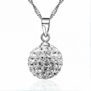 Crystal Rhinestone Ball Pendant Silver Chain Necklace