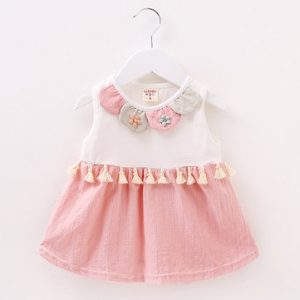 Cute Baby Girls O-neck Stitching Tassels Dresses