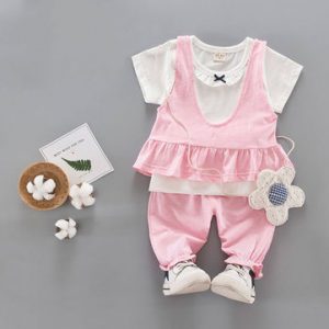 Cute Baby Girls Short Sleeves T-shirts Three-piece Outfits