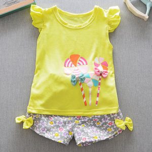 Cute Baby Girls Short Sleeves T-shirts Two-piece Outfits