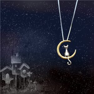 Cute Fine Cat Moon Pendant Necklace Lovely Leisure Chain Necklace Women Jewelry Gift Fashion Accessory