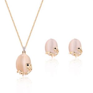 Cute Fish Set Rhinestone Opal Necklace Earrings Jewelry Set