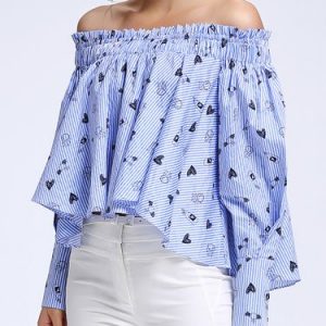 Cute Graphic Off Shoulder Long Sleeve Blouse