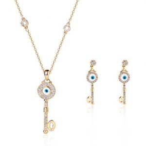 Cute Jewelry Set Key Eye Rhinestone Earrings Necklace Set