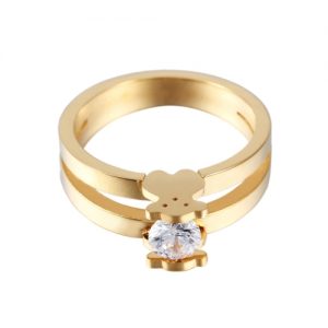 Cute Little Bear Ring Embeds CZ Diamond 316L Titanium Steel Fashionable Women Jewelry Decorations