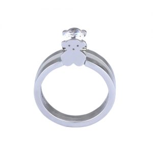 Cute Little Bear Ring Embeds CZ Diamond 316L Titanium Steel Fashionable Women Jewelry Decorations