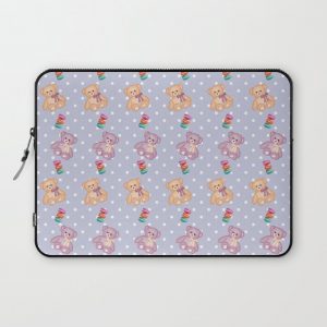 Cute Teddy Bear and Macaron Pattern Computer Cover by UshaR - Laptop Sleeve - 13"