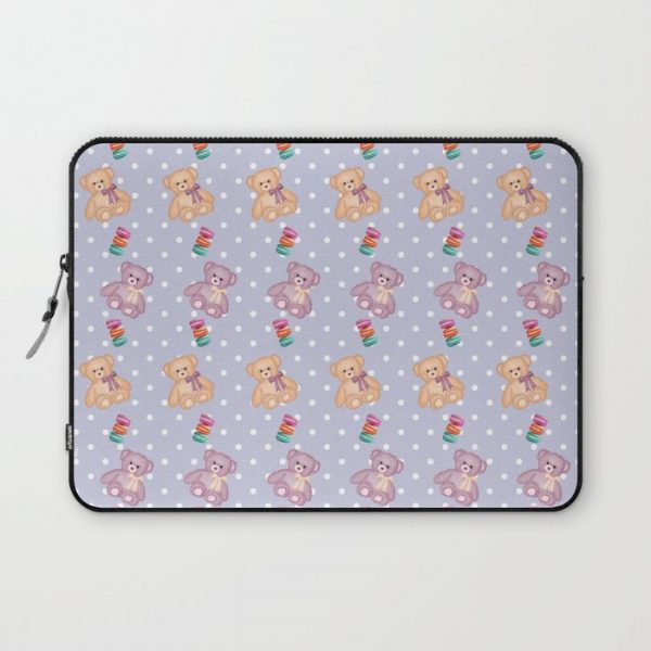 Cute Teddy Bear and Macaron Pattern Computer Cover by UshaR - Laptop Sleeve - 13"