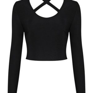 Cutout Solid Sexy Long Sleeve Cropped Top