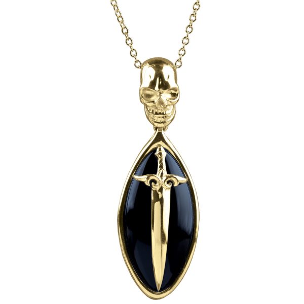 Daniel Steiger Black Agate Skull Gold Pendant