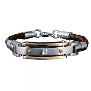 Daniel Steiger Men's Diamond Brown Leather Bracelet