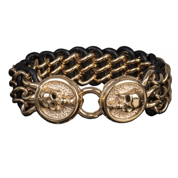 Daniel Steiger Men's Leather Yellow Gold Skull Bracelet