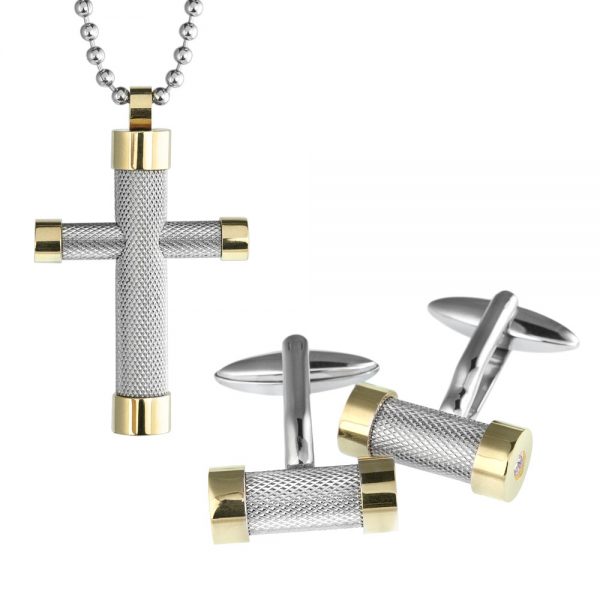 Daniel Steiger Rio Diamond Cross & Cufflinks Set