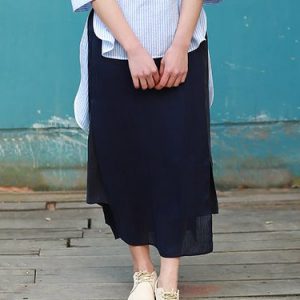 Dark Blue Asymmetric Casual Rayon A-line Maxi Skirt