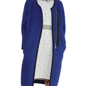 Dark Blue Binding Wool Blend Long Sleeve Coat