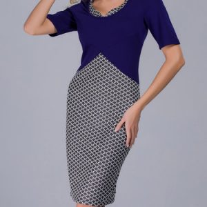 Dark Blue Bodycon Elegant Geometric Midi Dress