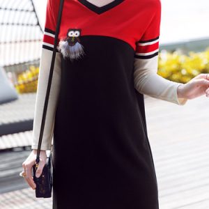 Dark Blue Casual Color-block H-line Sweater Dress