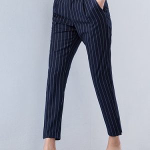 Dark Blue Casual H-line Pockets Straight Leg Pants