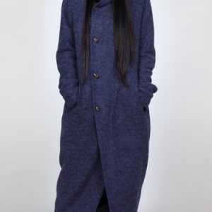 Dark Blue Casual Hoodie Coat with Pockets