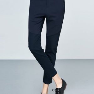 Dark Blue Casual Paneled Cotton-blend Straight Leg Pants