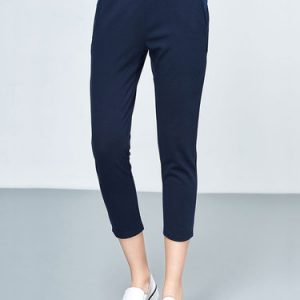 Dark Blue Casual Paneled Plain Cropped Pants