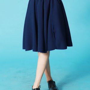 Dark Blue Casual Slit Plain Midi Skirt