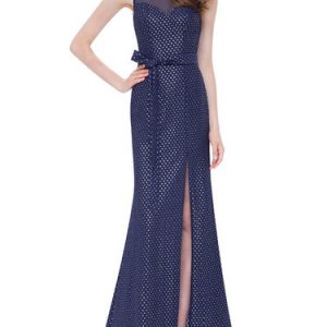 Dark Blue Cutout Crew Neck Polka Dots Elegant Evening Dress