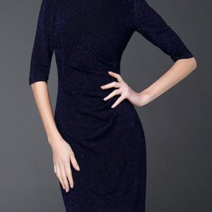 Dark Blue Glitter-finished A-line Half Sleeve Mini Dress