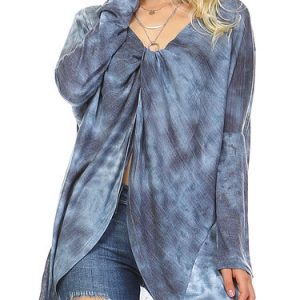 Dark Blue H-line Ombre/Tie-Dye Casual Tunic