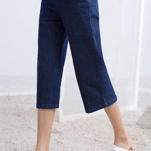 Dark Blue H-line Simple Plain Wide Leg Pants