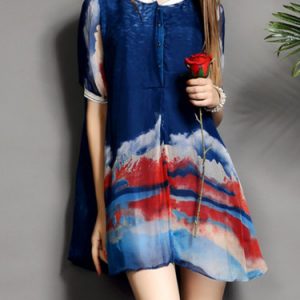 Dark Blue Printed Casual Shirt Dress