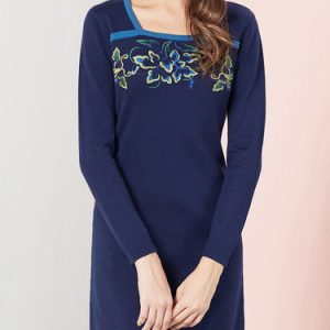 Dark Blue Printed Casual Square Neck Mini Dress