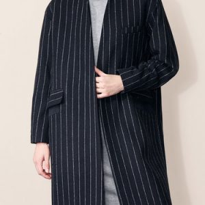 Dark Blue Printed Stripes Simple H-line Coat