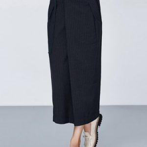 Dark Blue Printed Stripes Simple Midi Skirt