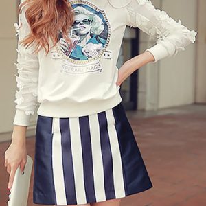 Dark Blue Stripes Casual Mini Skirt