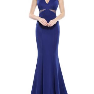 Dark Blue V Neck Racerback Mermaid Plain Evening Dress